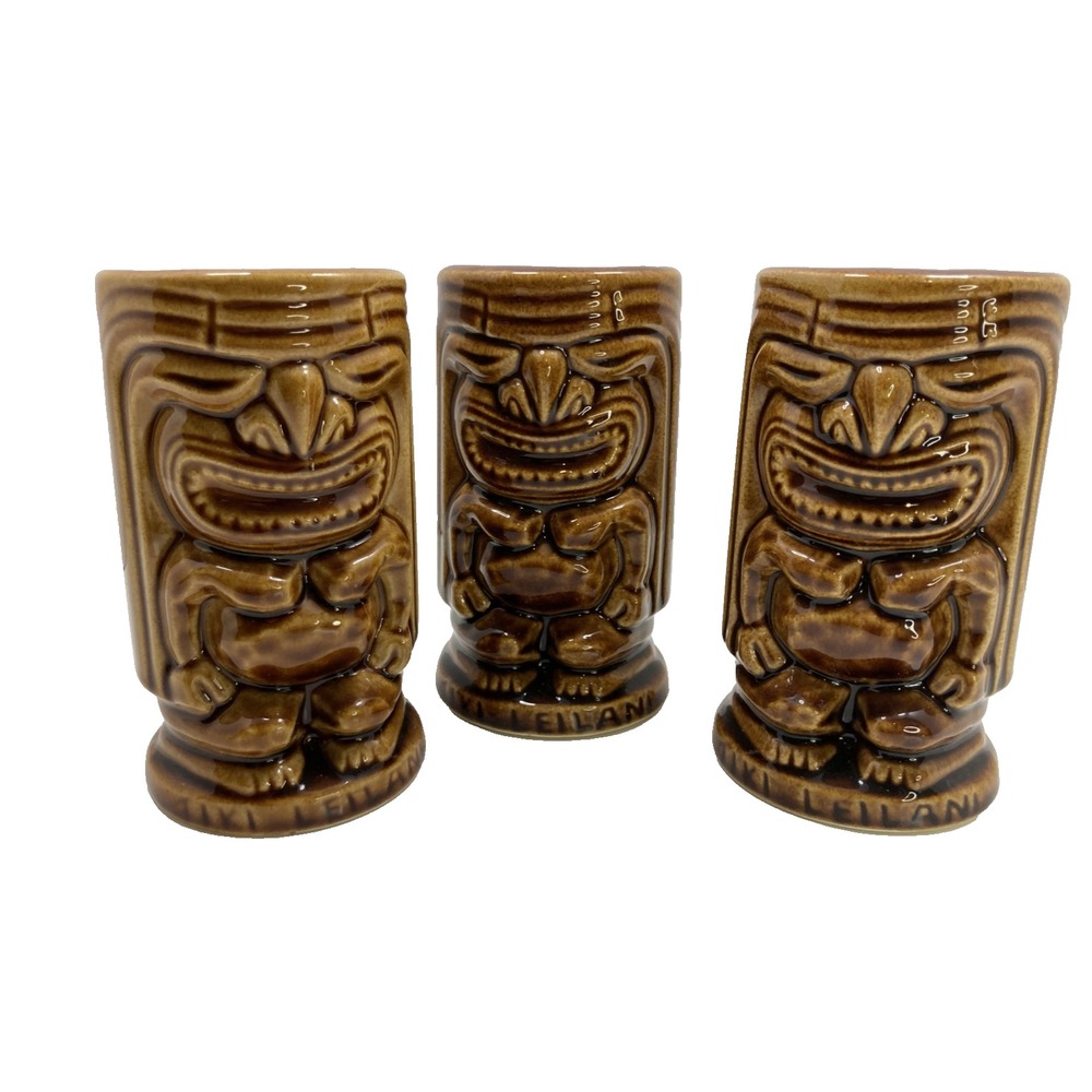 Vtg Set Of 3 Tiki Leilani Cup Tumbler Orchids of Hawaii Kitchen Decor Vase 5"